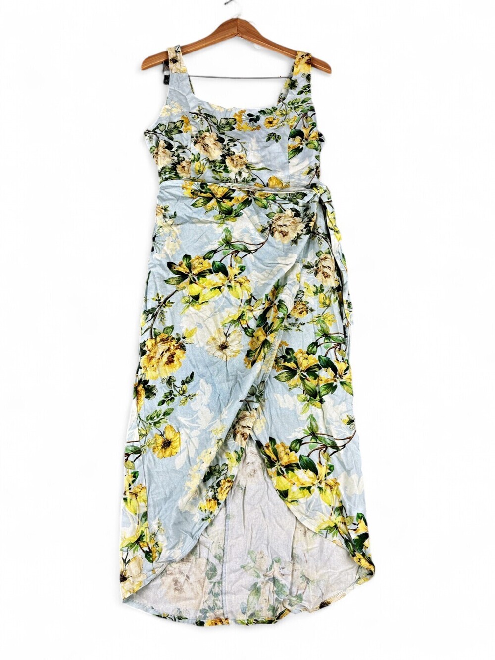 VICI Floral Asymmetrical Wrap Dress XL Yellow Blue